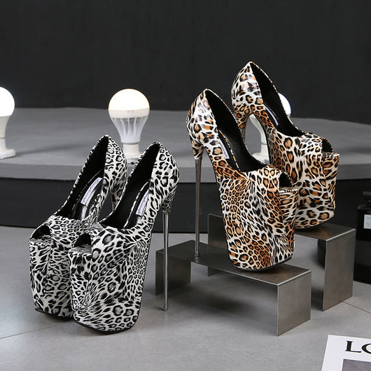 Tacones Stiletto Estampado Leopardo Talla Grande - Punta Abierta