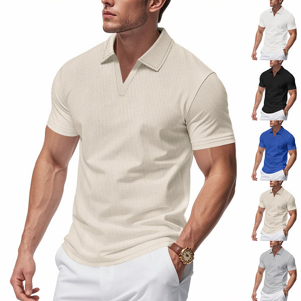 Polo Deportivo Hombre Cuello V Tejido Waffle Manga Corta Suelta