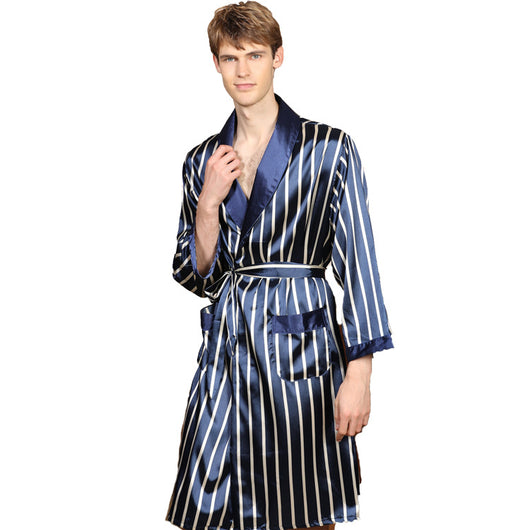 Bata de Seda Rayada de Manga Larga para Hombre - Image 2