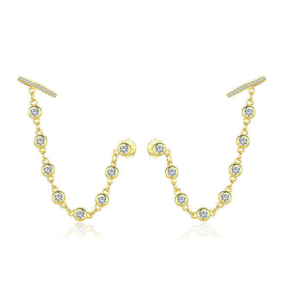 Aretes Largos Plata 925 con Baño de Oro - Diseño Fashion