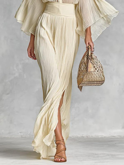 Conjunto Dos Piezas: Blusa Plisada con Mangas Anchas y Falda Maxi - Image 11