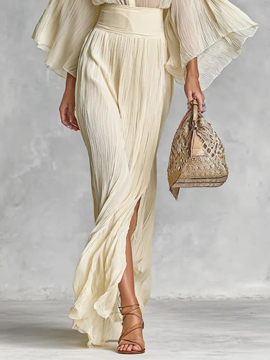 Conjunto Dos Piezas: Blusa Plisada con Mangas Anchas y Falda Maxi - Image 11