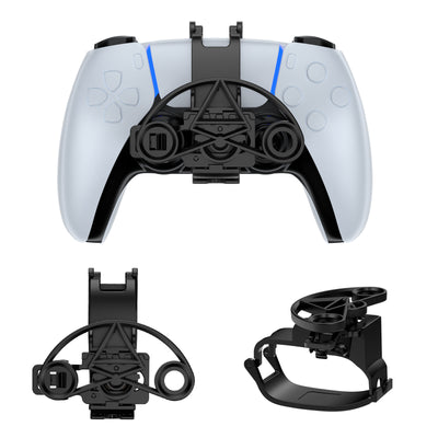 Black mini steering wheel attachment for PS5 controller, shown alone and attached to a white PS5 gamepad. - Image 4