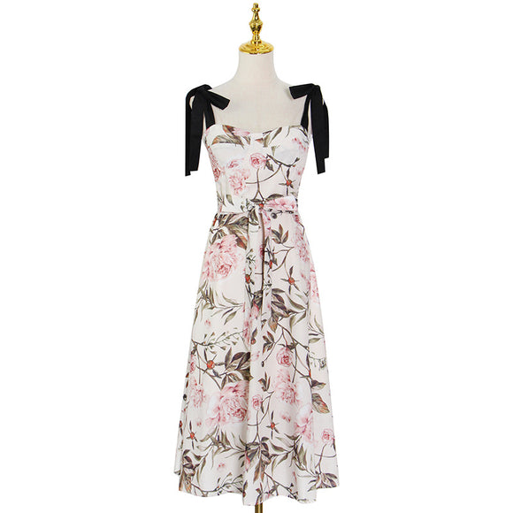 Vestido Cintura Ajustable con Cordones y Estampado Teñido
