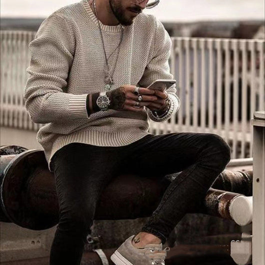 Suéter Holgado Cuello Redondo para Hombre - Colores Sólidos - Image 9