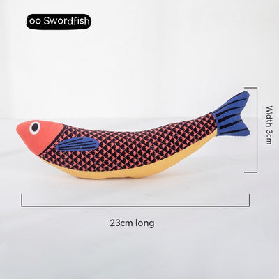 Blue star-spotted fish cat toy with orange fins and tail, 23cm long and 9cm wide, filled with catnip. - Image 10