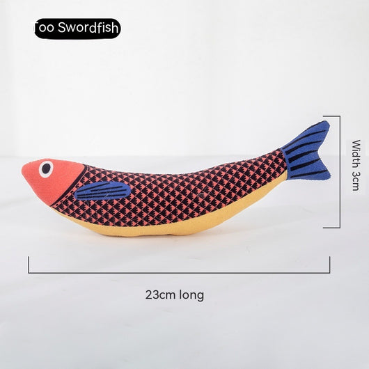Blue star-spotted fish cat toy with orange fins and tail, 23cm long and 9cm wide, filled with catnip. - Image 10