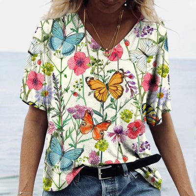 Blusa Casual con Estampado Animal Cuello V Manga Corta Personalizable - Image 13