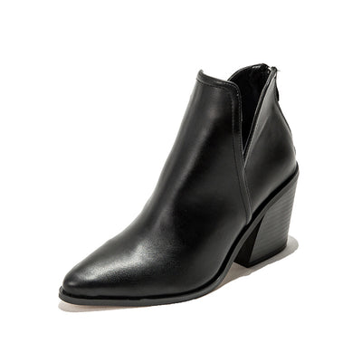 Botas Cortas Leopardo Mujer Tacón Alto Grueso Punta Fina - Image 6