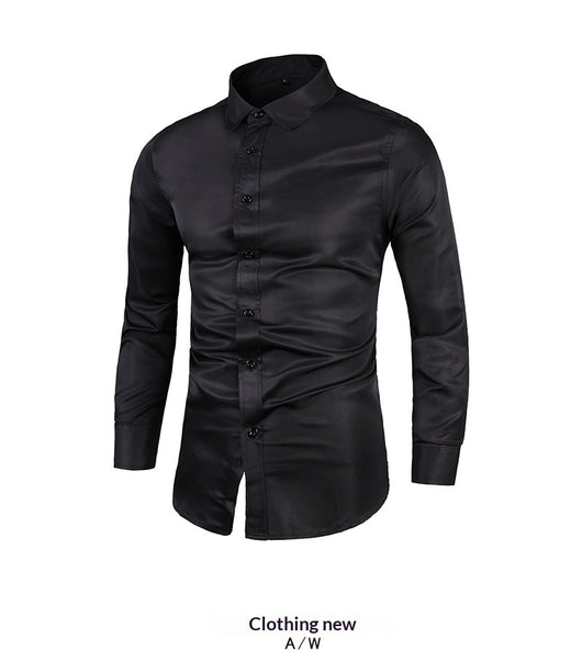 Camisa de Negocios Manga Larga Talla Grande Cuello Solapa Color Sólido para Hombre - Image 30