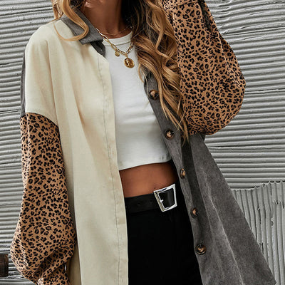 Suéter de Corduroy con Parches de Leopardo y Bloques de Color Gris - Image 8