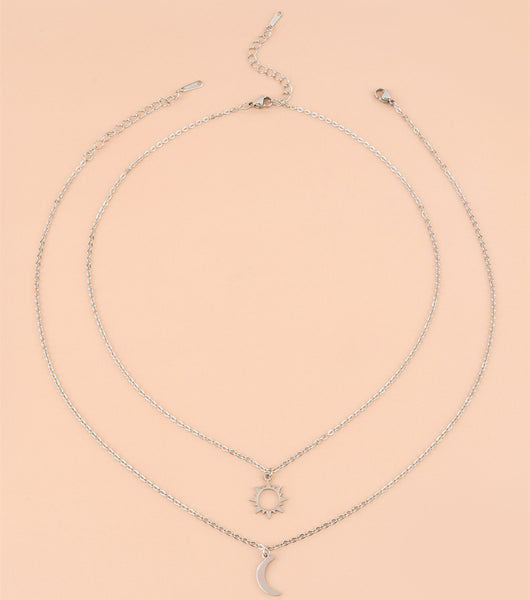 Collar de Clavícula Sol y Luna en Acero Inoxidable - Juego de 2 Piezas - Image 8