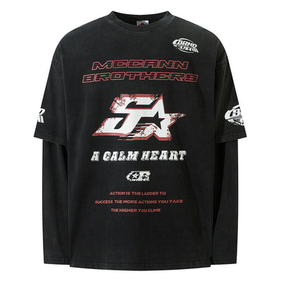 Camiseta Manga Larga Tie-Dye con Letras Distressed y Efecto Dos Piezas - Image 5