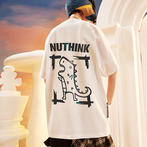 Playera Corta Reflectante con Diseño Dinosaurio para Hombre