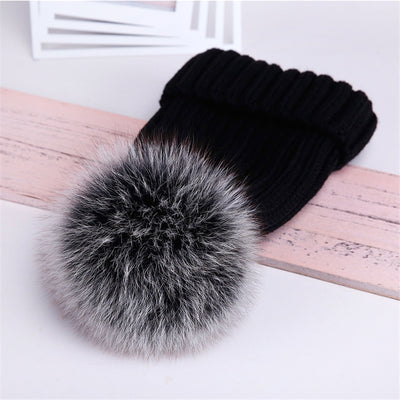 Gorro de Lana con Pompón de Piel Real de Mapache y Zorro - Image 8