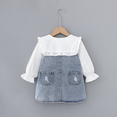 Conjunto Infantil Niña: Camisa Denim con Solapa Grande y Falda con Tirantes - Image 18