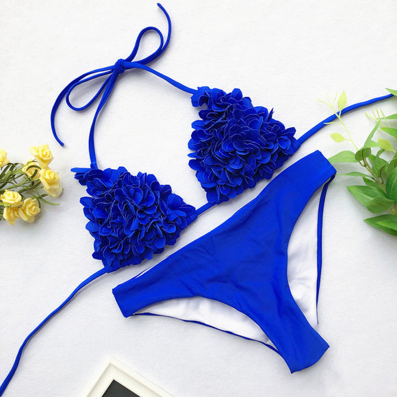 Bikini Triangular Floral Cosido - Estilo Europa Tendencia