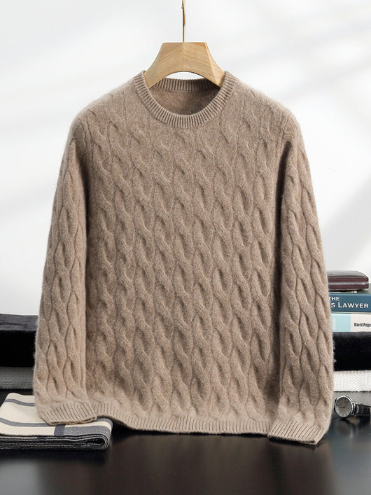 Suéter de Cachemira Gruesa para Hombre con Cuello Redondo y Diseño Trenzado - Image 8