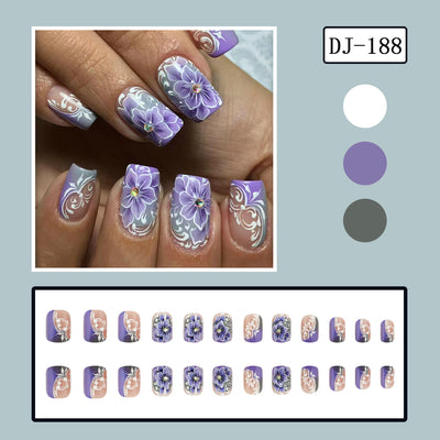Stickers de Uñas Floral Europeo Púrpura Grisáceo - Armadura Decorativa - Image 6