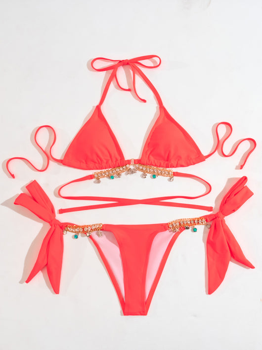 Traje de Baño Triangular con Levantamiento Push Up y Cristales Brillantes - Image 8