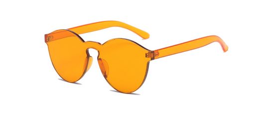 Frameless round brown transparent sunglasses with an integrated design, featuring jelly-like lenses and matching temples. - Image 7