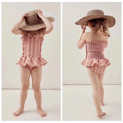 Traje de Baño Infantil Siamés a Rayas con Encaje Estilo Princesa - Image 5