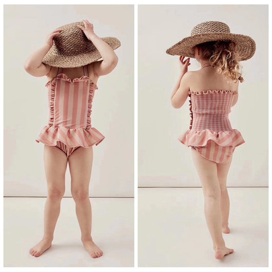 Traje de Baño Infantil Siamés a Rayas con Encaje Estilo Princesa - Image 5