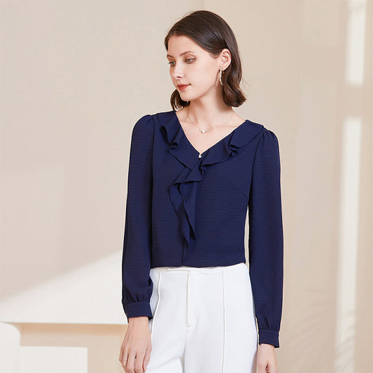 Blusa Elegante de Chifón con Cuello en V y Mangas Largas para Mujer - Image 4