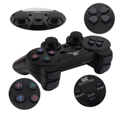 Black wireless Android gamepad with dual analog sticks, D-pad, and face buttons, shown with dimensions. - Image 4