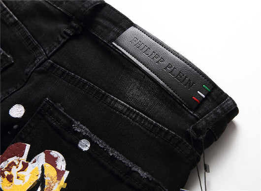 Pantalones Denim Slim Fit con Diseño de Personalidad para Discoteca - Image 9