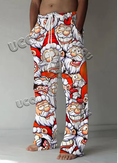 Pantalones Casuales Navideños con Estampado Santa Claus y Cintura Ajustable - Image 8