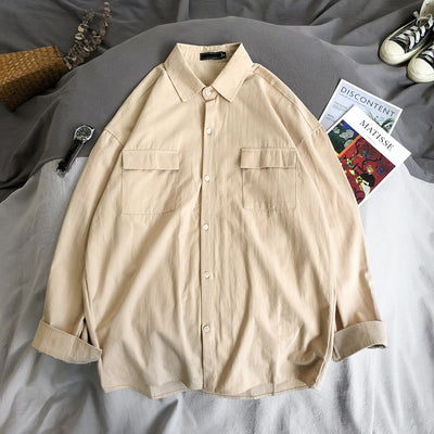 Camisa Manga Larga Suelta Hombre - Colores Sólidos Versátil - Image 13