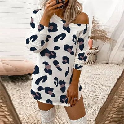 Vestido Estampado de Leopardo con Hombro Descubierto y Mangas Largas - Image 9