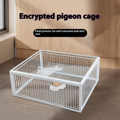 White wire pigeon cage with two side entrances and a skylight, measuring 60x40x26 cm with 2cm wire spacing.
