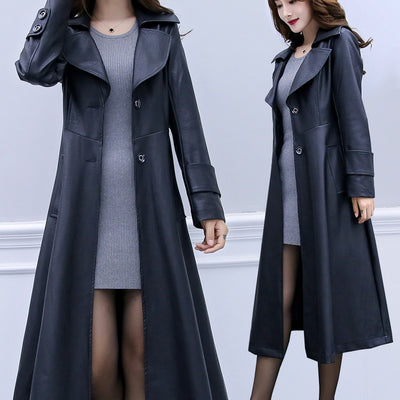 Abrigo de Cuero Largo para Mujer Talla Grande - Corte Slim Elegante - Image 8