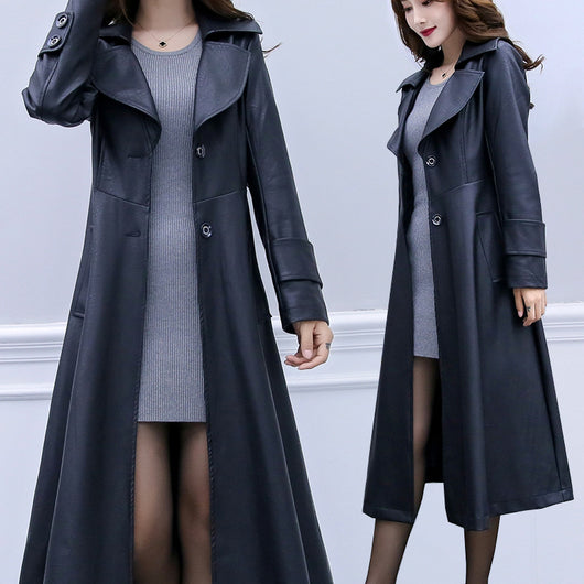 Abrigo de Cuero Largo para Mujer Talla Grande - Corte Slim Elegante - Image 8