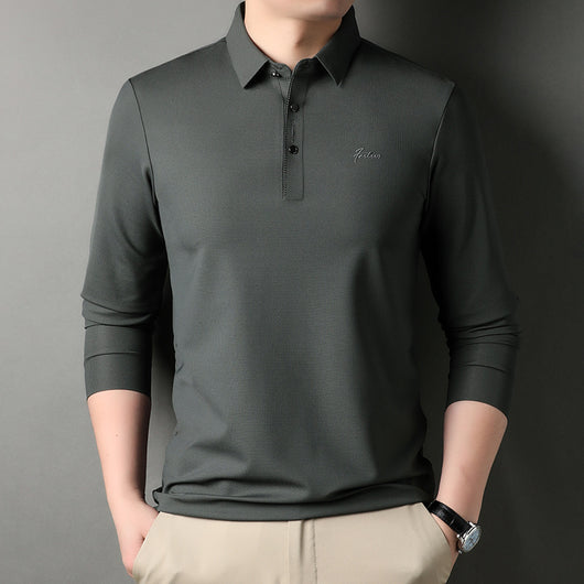 Camiseta Manga Larga Hombre Cuello Semiabierto Estilo Coreano - Image 5