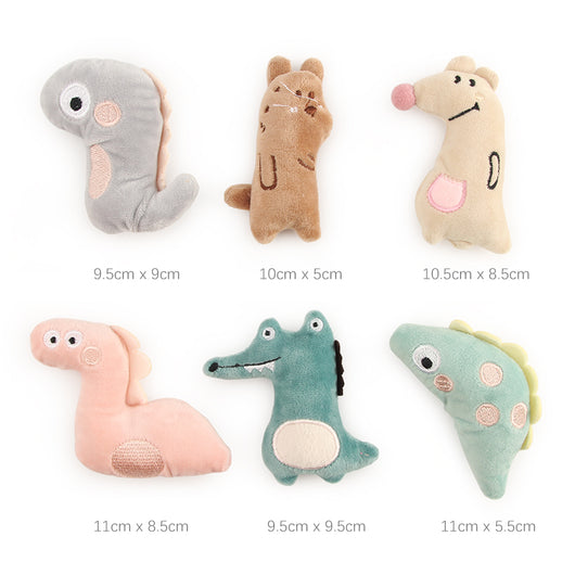 Set of 6 mini plush pet toys including a cat head, two dinosaurs, a strawberry, and two other animals. - Image 12