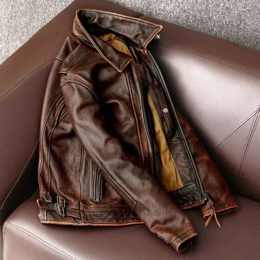 Chaqueta de Cuero Vintage Desgastado para Hombre - Estilo Clásico - Image 5