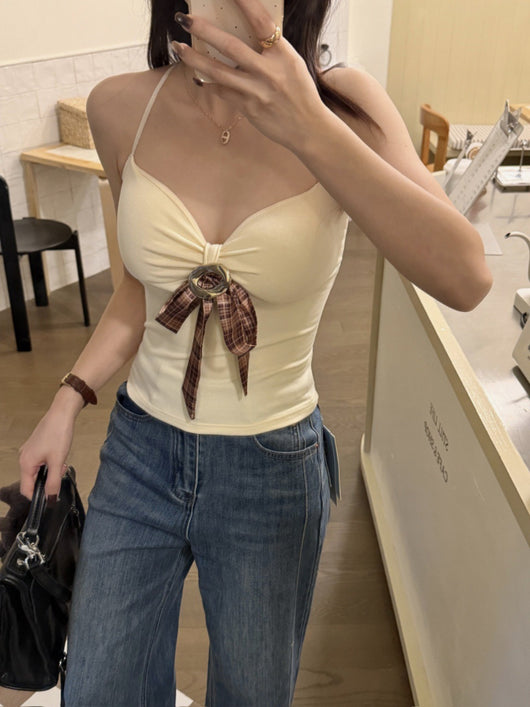 Camiseta Halter Ajustada con Lazo Decorativo para Mujer - Image 21