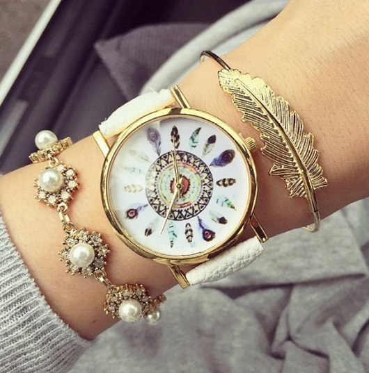 Reloj de Moda con Diseño de Pluma de Pavo Real Indio - Image 3