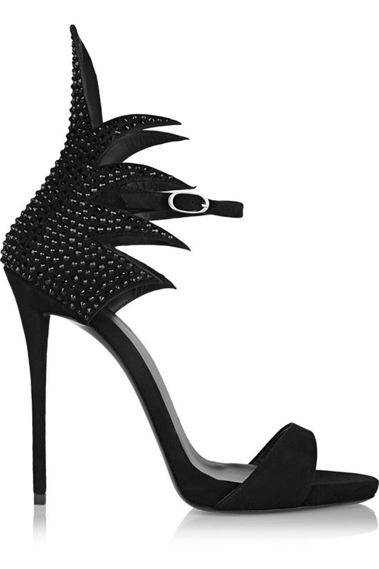 Sandalias de Tacón Stiletto con Pedrería y Puntera Abierta en Gamuza - Image 2