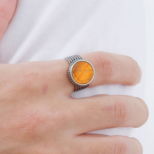 Anillo Vintage Acero Inoxidable Ojo de Tigre para Hombre - Image 7