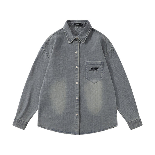 Camisa Denim Blanca Desgastada Estilo Urbano Punk para Hombre