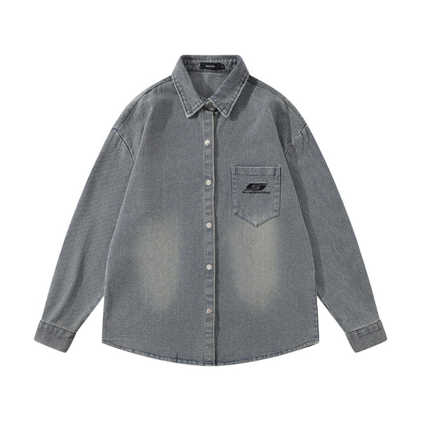 Camisa Denim Blanca Desgastada Estilo Urbano Punk para Hombre