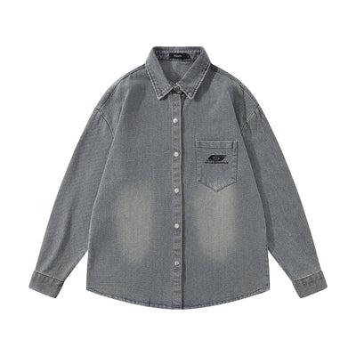 Camisa Denim Blanca Desgastada Estilo Urbano Punk para Hombre