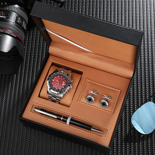 Reloj de Cuarzo con Pulsera de Acero, Gemelos y Bolígrafo Ejecutivo - Image 17