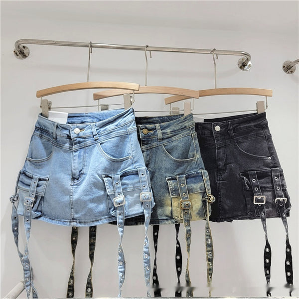 Falda Corta Denim Ajustada a la Cadera para Primavera y Verano