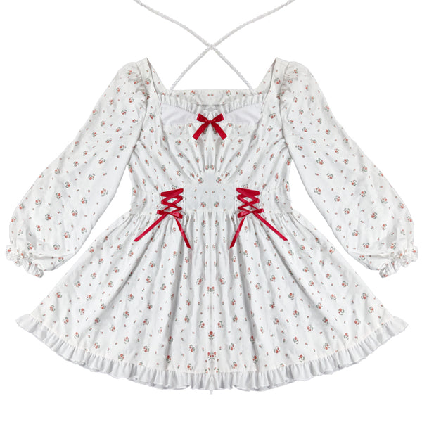 Vestido Largo de Cintura Alta con Mangas Largas y Estampado Floral Suave