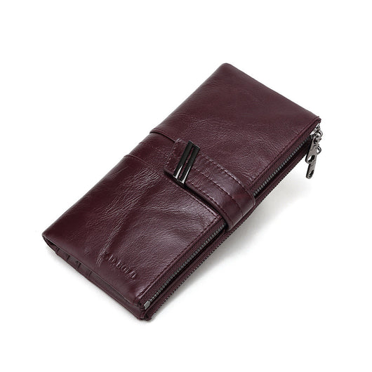 Cartera Larga de Cuero Encerado con Doble Cierre para Mujer - Image 9